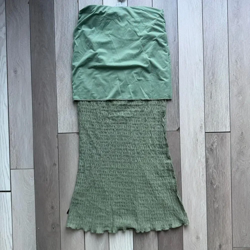 Topshop olive green textured smocked